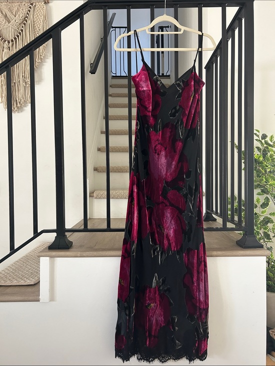 Trina Turk Dresses & Skirts - Trina Turk Black Slip Midi Dress with Deep Pink Floral Pattern